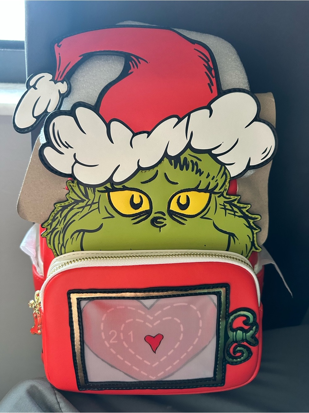 Green Grinch Kids Backpack with Red Accents - Loungefly